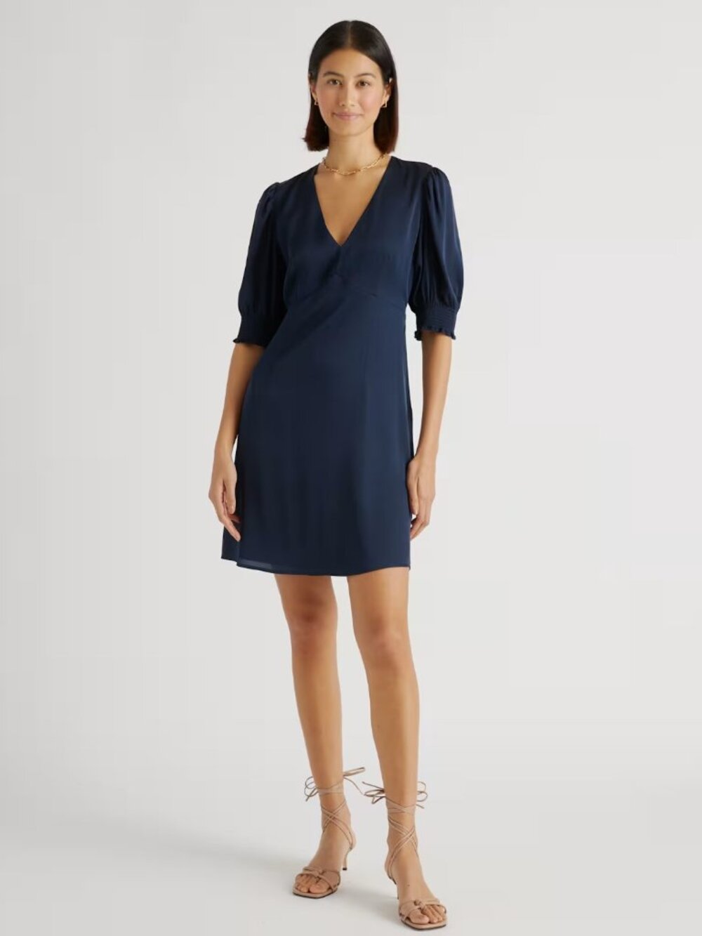 NWT- Quince Washable Stretch Silk Puff Sleeve Mini Dress